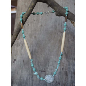 Turquoise Beaded Agate Necklace - Flower Child
